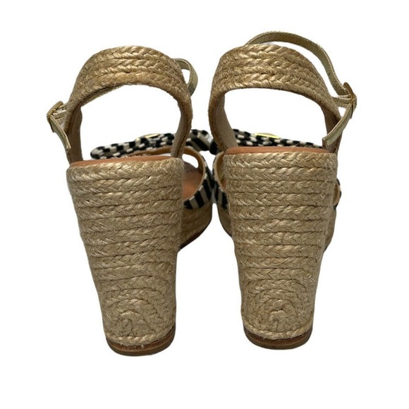 Kate Spade Carmelita Black White Stripe Bow Espadrille Nautical Wedge Sandals 7 - Picture 7 of 12